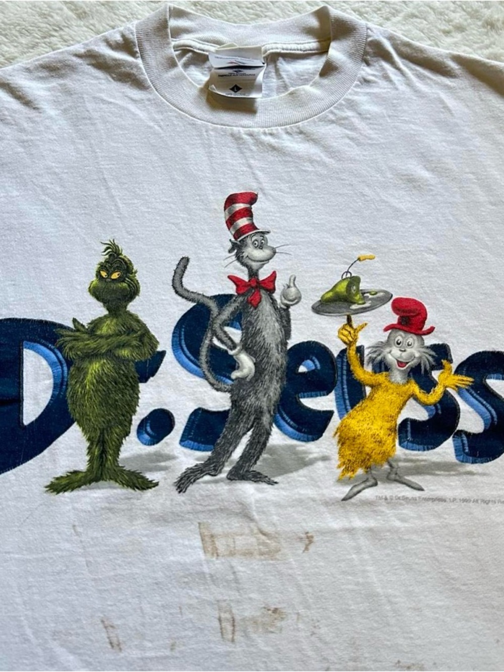 Vintage 1990s Dr. Seuss Graphic White Short Sleeve Tee L - Picture 2 of 6